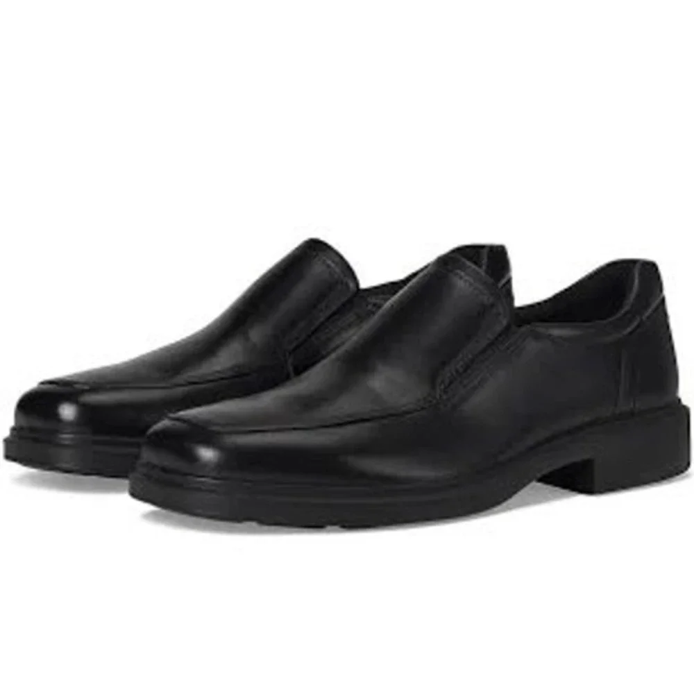 Ecco Helsinki 2.0 apron toe black leather slip on shoes men size 43/9-9.5 dressy